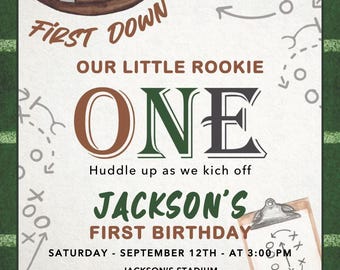 Football First Birthday Invitation Template, Editable Canva Design