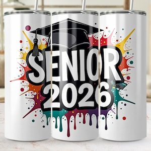 Senior 2026 tumbler wrap, Graduation tumbler design, 20oz skinny tumbler png, Digital download, Free original png file, Senior gift idea