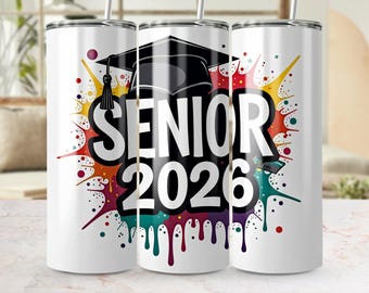 Tumbler wrap Senior 2026, Design tumbler laurea, Tumbler sottile da 20 once png, Download digitale, File png originale gratuito, Idea regalo per anziani