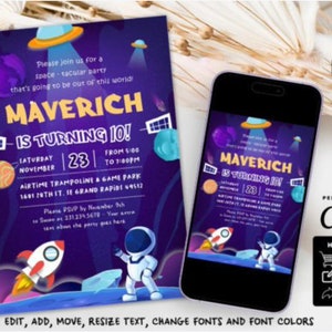 Space Birthday Invite Editable Template Outer Space Birthday Invitation Template Planet Rocket Ship Astronaut Invite Galaxy Blast Off Invite