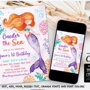 Mermaid Girl Birthday Invite Template Mermaid Birthday Invitation Mermaid Bash Under the Sea Birthday Invite Mermaid Invites Editable Canva