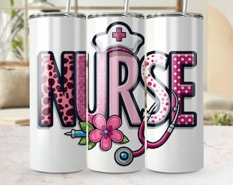 Infirmière numérique 20 oz skinny gobelet Wrap PNG, droit et conique infirmière gobelet Wrap, PNG pour infirmière gobelet