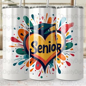 Senior Graduation Tumbler Wrap, 20oz Skinny Tumbler PNG, Senior Class Gift, Digital Download, Colorful Tumbler Design, FREE PNG