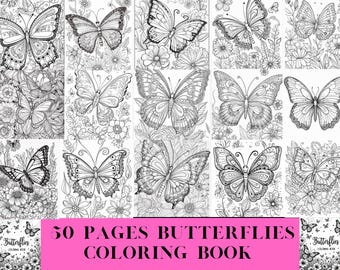 50 Butterfly Coloring Pages PDF | Printable Adult & Kids Coloring Book | Instant Download | Relaxing Nature-Inspired Designs