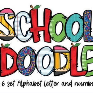 Letra del alfabeto del doodle de regreso a la escuela Letra y número del doodle de regreso a la escuela PNG Doodle alfa Sublimación Día escolar Útiles escolares Clipart