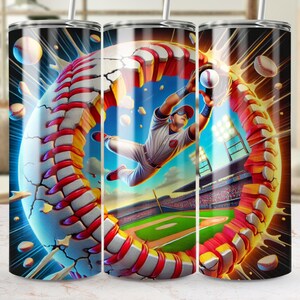 Envoltura para vaso de béisbol PNG Diseño digital 3D Recta y cónica Envoltura para vaso de 20 oz Arte para fanáticos de los deportes Descarga instantánea