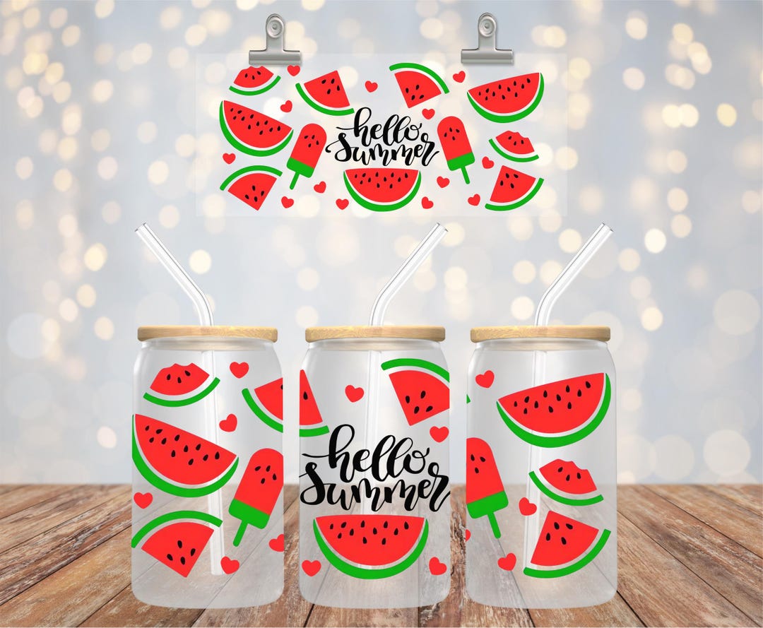 Summer Vibes UV DTF Glass Cup Decal - 16oz Libbey Wrap Watermelon - Etsy
