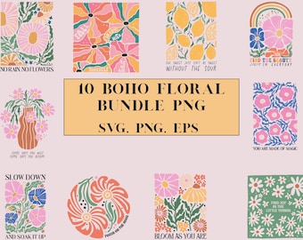 Boho Floral Quotes SVG png  Bundle Boho Floral png SVG PNG files sublimination bundle  craft graphics  flowers clip art positive quotes