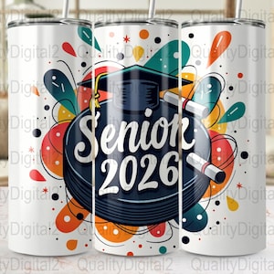 Senior 2026 Tumbler Wrap Digital Download, Graduation 20oz Skinny Tumbler Wrap PNG, Senior Class of 2026 Digital File