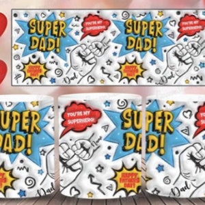 3D Aufgeblasene Worlds Best Dad Becher Wrap Papa Sie sind der beste Dad 3D Puff 11 Unze Becher Vorlage Vatertag 11 Unze Becher Png Vater Kaffeebecher Png