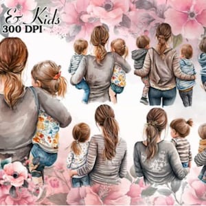 Mama und Kinder Aquarell Sublimation Aquarell Muttertag Clip Art Mama und kleines Mädchen Muttertag png png Mama und Tochter png