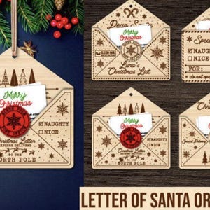 Letter to Santa Ornament Laser Cut Christmas List Ornament  Laser Cut Files  Glowforge SVG Laser Christmas Files SVG Wood Acrylic Cut File