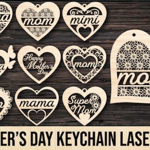 Mother&#39;s Day Keychain Laser Cut Bundle svg Glowforge Mothers Day Dxf Mother&#39;s Day Keyring svg Cut File Mother Day  Gift Free BONUS