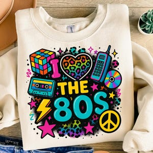 Ich liebe die 80er Jahre PNG - Neon Leopard Herz, Kassette Tonband, Retro Icons Clipart - transparenter Hintergrund für Sublimation und Party Handwerk der 1980er Jahre
