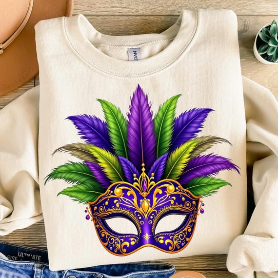 Mardi Gras Mask PNG: Purple & Gold Feathered Design (digital  display picture 1
