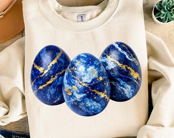 Cobalt Blue Gold Marble Easter Egg PNG, Luxe Sublimation Design (Digital Download)
