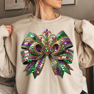 Mardi Gras Glitter Bow PNG: Sequin Fleur-de-Lis Clipart (Digital Download)