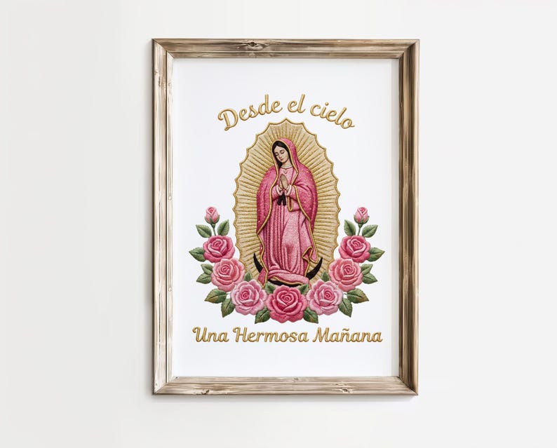 Desde El Cielo Una Hermosa Mañana PNG, Virgin Mary Embroidered Style