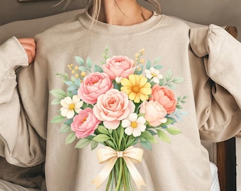 Spring Floral Bouquet PNG, Watercolor Flower Arrangement Clipart, Mother’s Day Floral PNG, Cottagecore Flower Bouquet Design for Sublimation