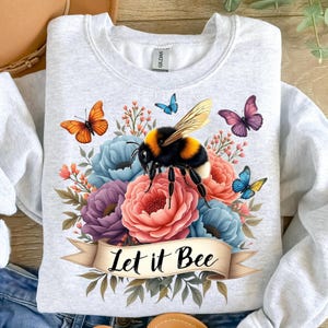 Let It Bee PNG, Bumblebee and Floral Sublimation Design, Vintage Boho Bee Clipart, Butterfly and Wildflower Digital Download
