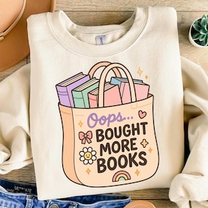 Oops Bought More Books PNG | Book Lover Digital Sticker | Cute Tote Bag Clipart | Pastel Reading Aesthetic | Transparent Background