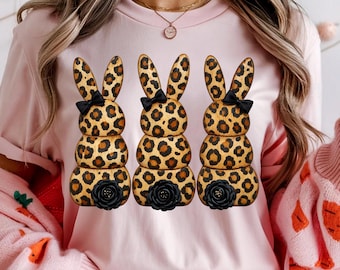 Leopard Print Easter Bunny PNG Trio, Cute Cheetah Print Bunny Clipart Set, Trendy Easter Rabbit Sublimation Design for Shirts Crafts