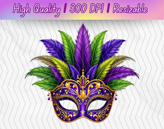 Mardi Gras Mask PNG: Purple & Gold Feathered Design (digital  display picture 2