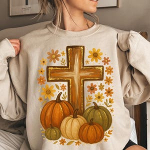 Fall Cross PNG: Rustic Pumpkin & Sunflower Sublimation Design (Digital Download
