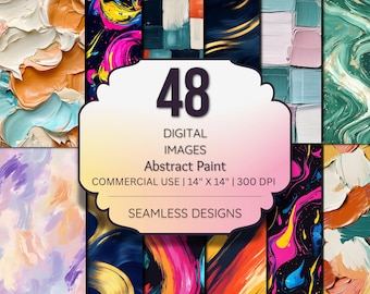 Abstract Paint Digital Paper - Brush Strokes, Palette Knife, Acrylic Art, Colorful Texture Backgrounds - 4K JPEG - 300 DPI - Seamless