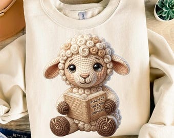 Crochet Lamb Psalm 23 PNG, The Lord Is My Shepherd Christian, Cute Sheep PNG, Bible Verse Lamb Sublimation Design for Shirts Crafts