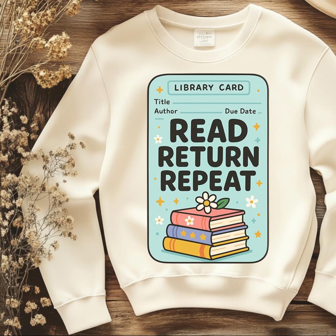 Read Return Repeat Library Card Design, Cute Pastel Book Lover PNG ...