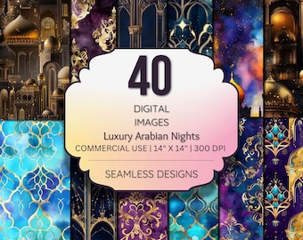 Luxury Arabian Nights Digital Paper, Islamic Golden Pattern Backgrounds, Elegant Moroccan Textures, Instant Download