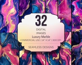 Luxury Marble Digital Paper – Pink, Blue & Gold Textures (32 JPEGs, Instant Download)