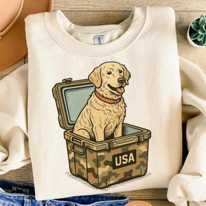 Patriotic Golden Retriever PNG: USA Camo Cooler, Military Clipart (Digital Download
