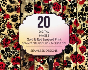 Gold Red Leopard Print Digital Paper – Seamless Animal Backgrounds (300 DPI)
