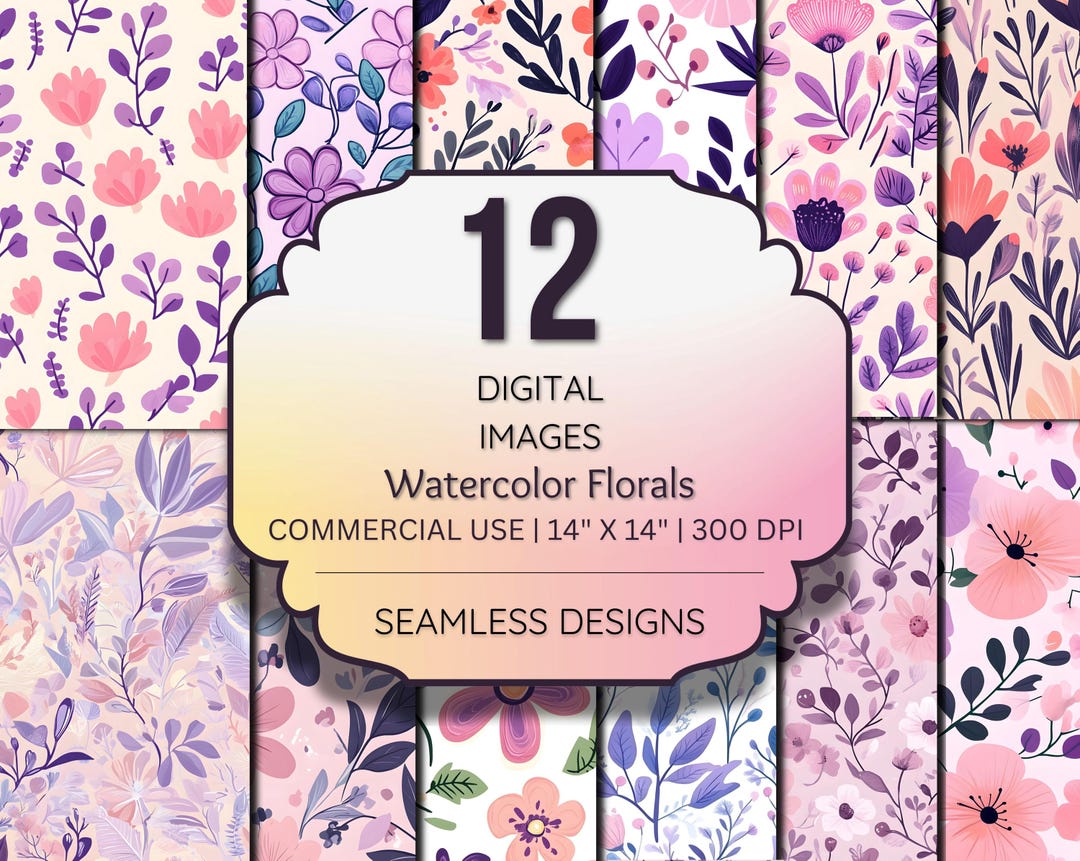 Watercolor Floral Digital Paper, Pastel Flower Pattern (commercial Use ...