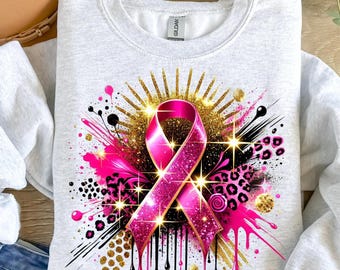 Breast Cancer Awareness Ribbon PNG: Glitter Leopard Print (Digital Download