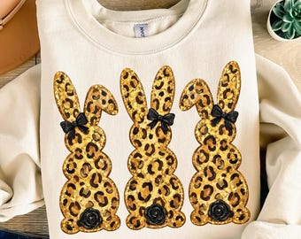 Leopard Easter Bunny PNG Trio, Glitter Leopard Print Bunny Clipart Set, Cute Easter Rabbit Sublimation Design, Spring Craft PNG