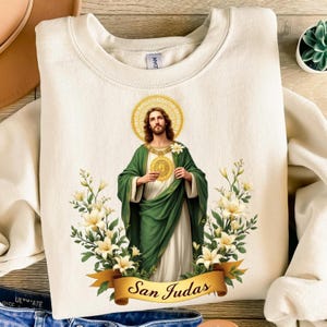San Judas PNG | Saint Jude Thaddeus with Lilies Digital Download | Transparent Background Clipart for Sublimation and Religious Crafts