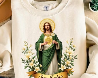 San Judas PNG | Saint Jude Thaddeus with Lilies Digital Download | Transparent Background Clipart for Sublimation and Religious Crafts
