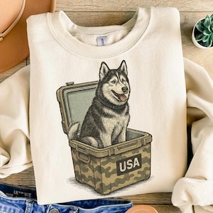 Patriotic Husky PNG: USA Camo Dog, Military Cooler Clipart (Digital Download)