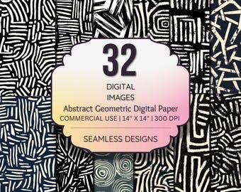 Hand Drawn Abstract Geometric Digital Paper – Modern Neutral Black Ink Patterns for Sublimation, Crafts, Scrapbooking