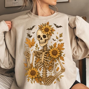 Sunflower Skeleton PNG: Fall Halloween Sublimation Design (Digital Download)