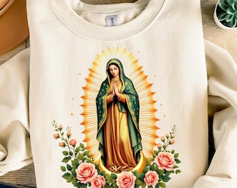 Our Lady of Guadalupe PNG | Virgin Mary with Golden Rays and Roses Digital Download | Transparent Background Religious Clipart for Crafts