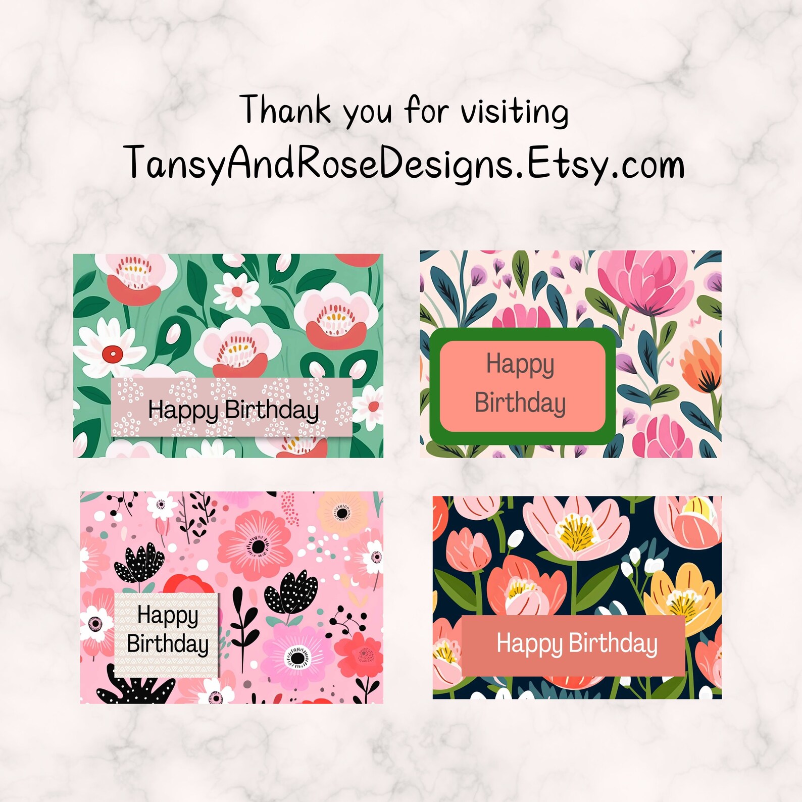 Flower Birthday Card, Printable Birthday Card, Flower Card, Digital ...
