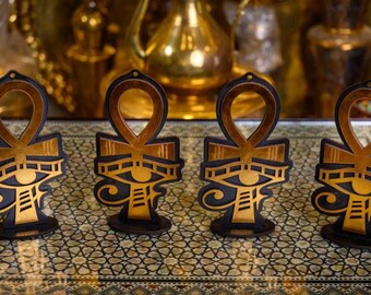 Handmade Wooden Ankh Keychain Set: Egyptian Key of Life Decor