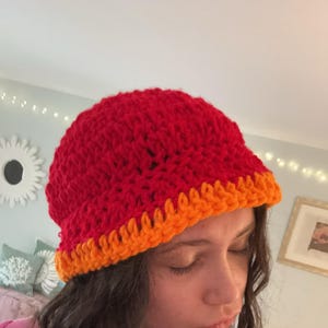 Handmade Crochet Red and Orange Bucket Hat