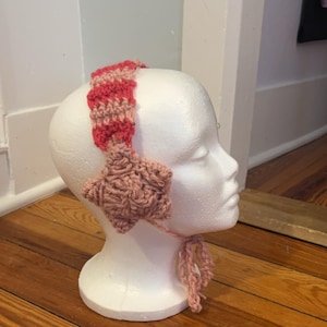 Handmade Crochet Pink Stars Earmuffs with Striped Headband