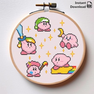 Kirby Cross Stitch Pattern: Pixel Art Embroidery (PDF Pattern)