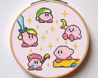 カービーのクロスステッチパターン：ピクセルアート刺繍（PDFパターン